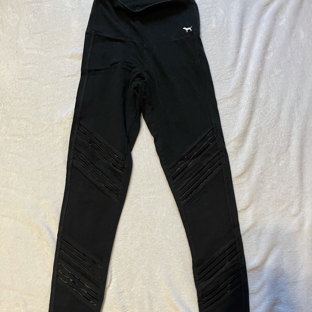 PINK high waisted black leggings with mesh design